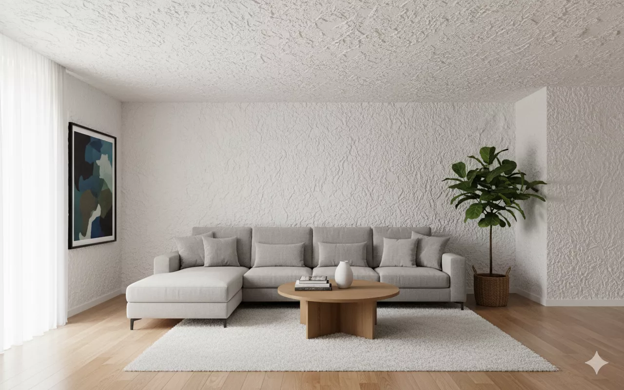 Salón antes de quitar gotelé - paredes con gotelé